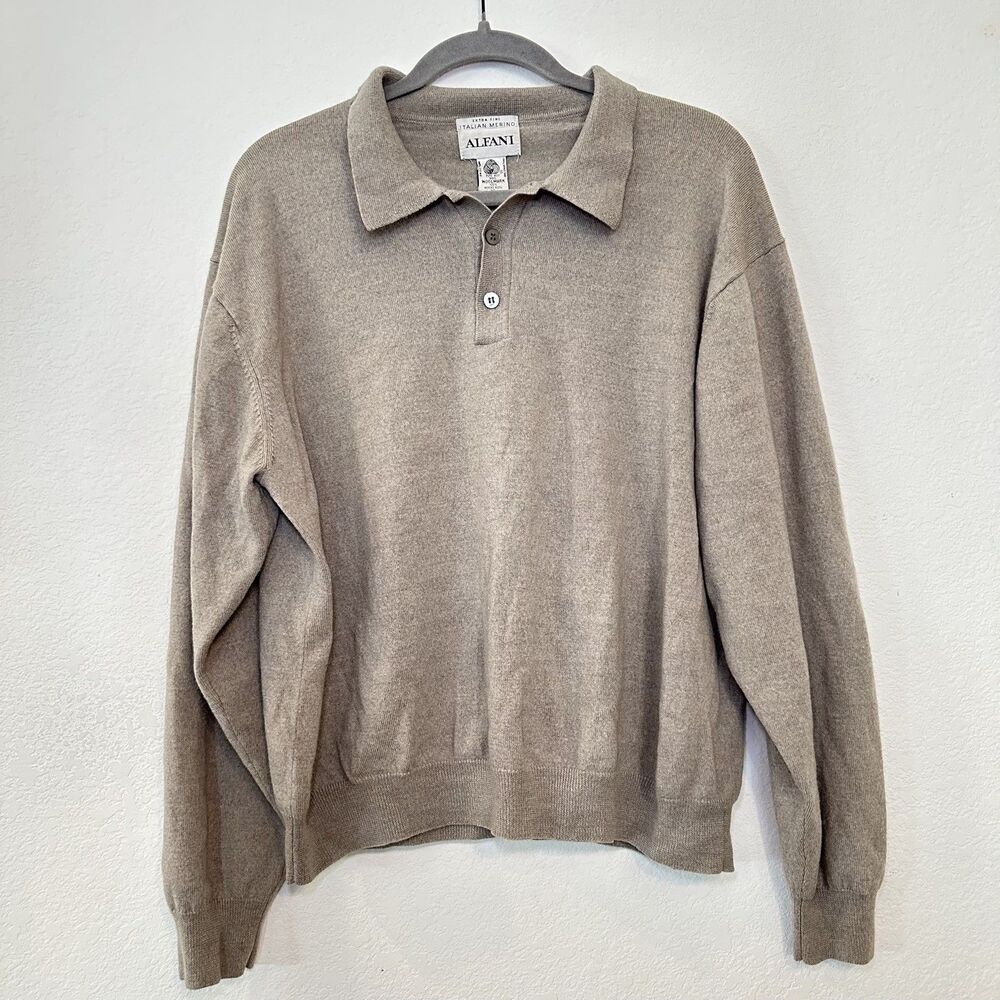Alfani Merino Wool Sweater Polo Mens XL Beige 100% Pure Italian Knit Australia